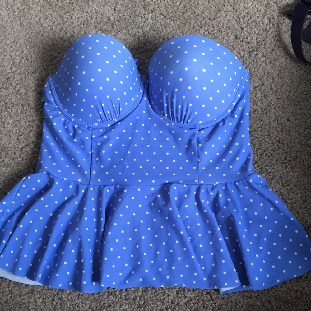 Xhilaration polka dot white and blue swim top
